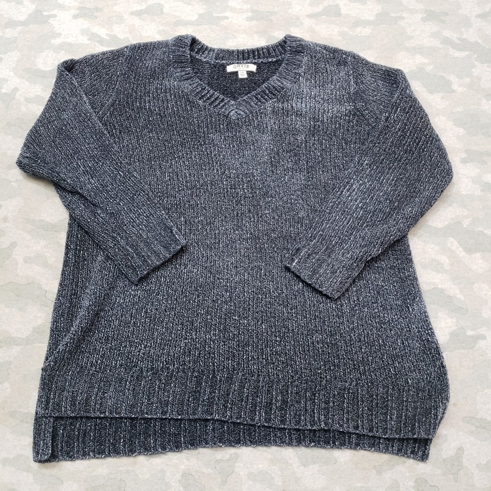 Orvis Sweater Womens Large Gray Pullover V-Neck Long Sleeve